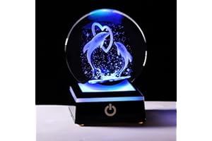 Qianwei 3D Laser Crystal Ball Dolphin Gifts for Women Men,Dolphin Decor Glass Figurines Statue Stuff for Room Decorations Birthday for Lovers Keepsake Paperweight (2 Dolphin in The Crystal Ball)
