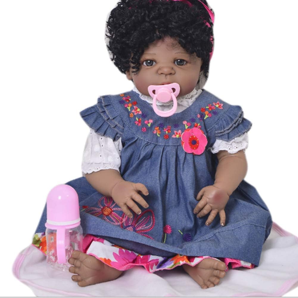 Prezzo Candyana Rinato Bambola 57cm Nero Pelle Rotolo Capelli realistici Bambole in Silicone Ragazza Compleanno Neonato Partner Natale Regalo Offerte