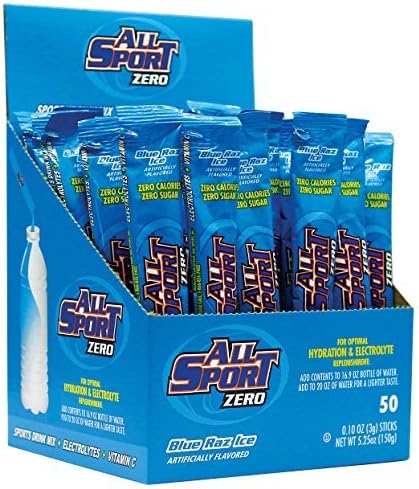 All Sport Zero Powder Sticks, No Sugar, Added Potassium and Vitamin C, Zero Calories, 50 Sticks/Box, Blue Raz Ice by All Sport Zero