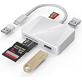 SD Card Reader, 5 in 1 USB-C &amp; USB Card Adapter with SD/MicroSD/MS and Dual USB-A Ports Memory Card Reader for iPhone 17/16/15 Pro Max iPad MacBook Pro/Air M4/M3 Android Phone/Tablet PC (White)