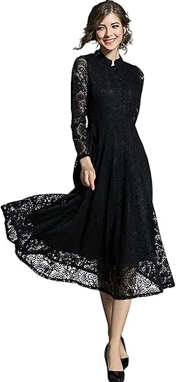 Amazon Yeenoke パーティードレス ミモレ丈 総レース 長袖 結婚式 ワンピース ロングドレス Aライン 入園式 二次会 謝恩会 同窓会 発表会 大人 フォーマル 秋冬 大きいサイズ ワンピース チュニック 通販