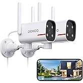 DEKCO 2 Pack Outdoor Security Camera with 2K Color Night Vision, Pan Rotating 180° Wired WiFi Camera Support 24/7 Recording, 2.4GHz WiFi, AI Human Auto Tracking, Work with Alexa/Google Assistant