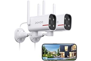 DEKCO 2Pack Outdoor Security Camera with 2K Color Night Vision, Pan Rotating 180° Wired Camera Surveillance Exterieur Support