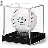 JupDec Baseball Display Case, Clear Acrylic Cube Baseball Holder with Durable Base, UV Protected Autograph Stand Box for Single Ball, Ideal Gift for Collector & Sports Enthusiast, Gold, 1 Pack