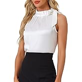 Allegra K Women's Satin Tank Tops Dressy Casual Bow Tie Mock Neck Sleeveless Work Blouse Shirt