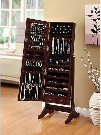 Btexpert Premium Cherry Cheval Mirror Jewelry Cabinet Armoire Box