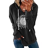 Ovanviso Women Sunflower Graphic Hoodies Long Sleeve Pullover Drawstring Sweatshirt Loose Fit Tunic Tops
