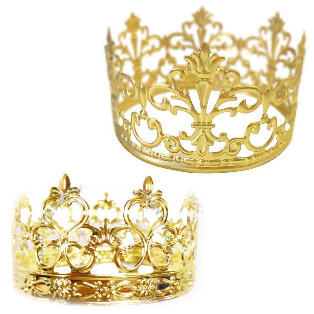 2Pcs Gold Crown Cake Topper Gold Tiara Wedding Birthday Cake Decoration Party Cake Decoration Crown Hair Ornaments for King Queen Prince and Princess Party, Black