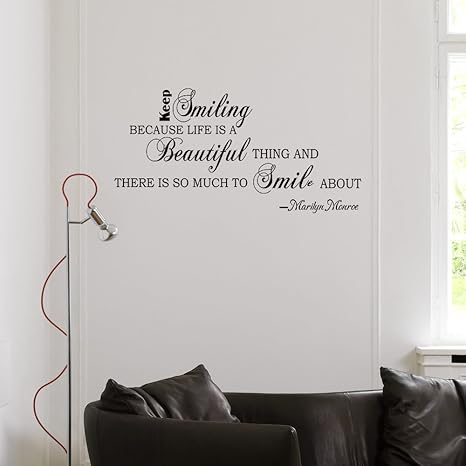 Marilyn Monroe Wall Decal Keep Smiling Quote Living Room Bedroom