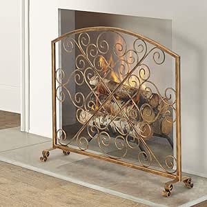 Pantalla de Chimenea Moderna, Protector de Fuego de Malla de oro