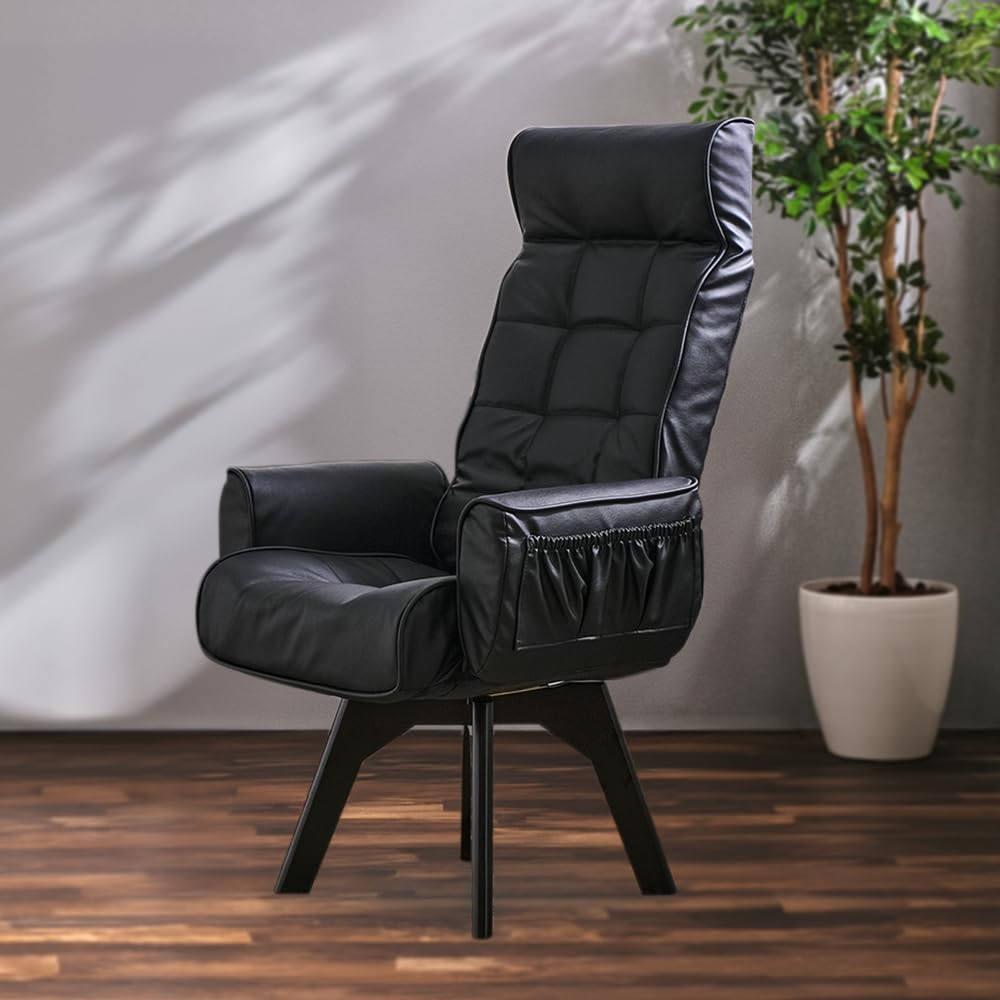 アイリスオーヤマ(IRIS OHYAMA) 回転チェア リクライニグチェア レザー調 ハイバック LECN-KHB ブラック商品画像