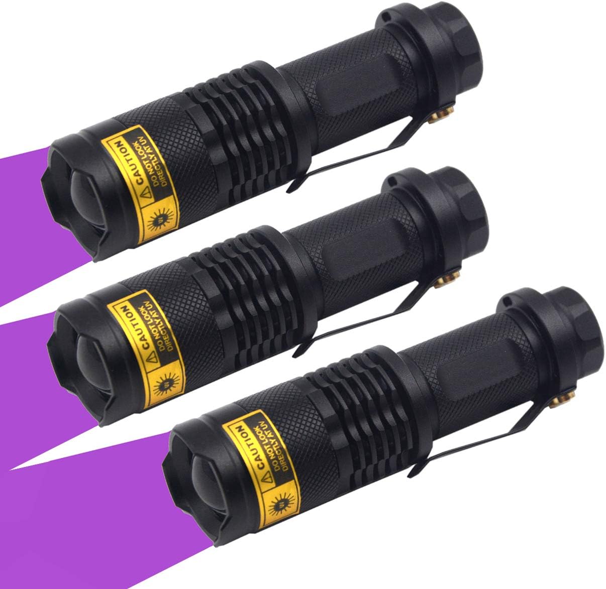 (3 Pack) 365nm Black Light UV Flashlight, 365nm UV Flashlight Black Light, Zoomable UV Light Blacklight Flashlight for Pets Urine Detector Light, Scorpion Light, Counterfeits Money Detector(3 Pcs)