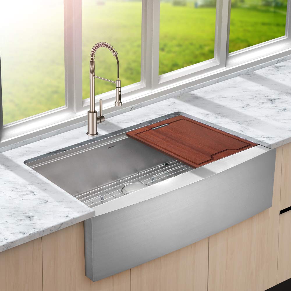 Farmhouse Sink 33 Inch - Lordear 33 Inch Kitchen Sink Ledge Workstation Apron Front Deep Single Bowl Sink 16 Gauge Stainless Steel Luxury Farm Sink