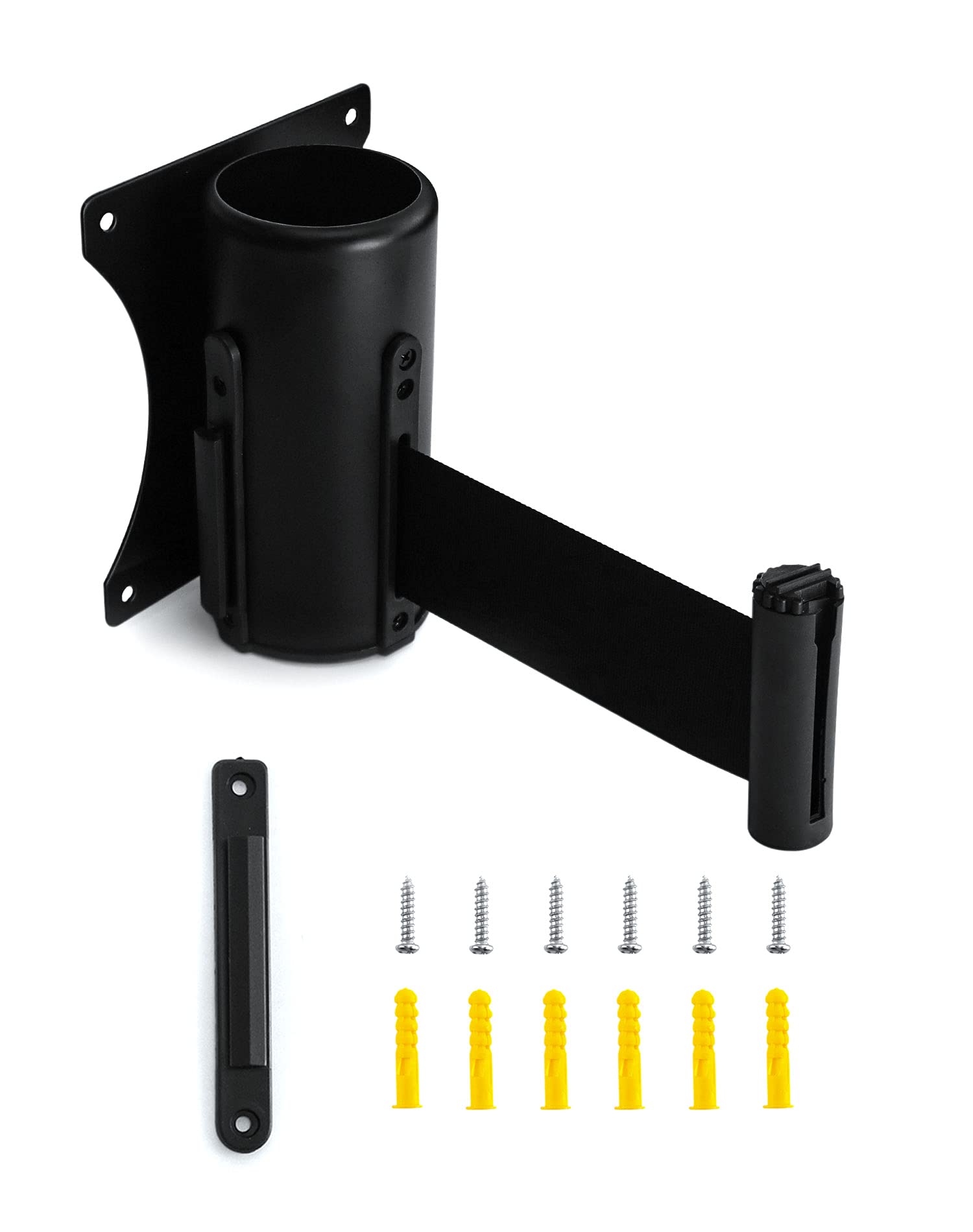 QWORK® Queue Barrier Belt, Retractable Barrier, Crowd Control Wall Barrier with 9ft / 3m Belt for Retail Stores, Airports, Banks, School, Color Black