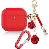 Case for Airpods 4 Case with Cute Keychain, Silicone Shockproof Protective Cover Compatible with Airpods 4th Generation case Charging Headphone Case Cover for Women Girl (Red)