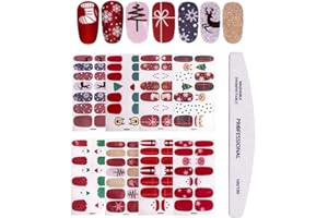 8 Sheets Christmas Nail Stickers Strip Full Nail Wraps Adhesive Nail Polish Stickers with 1Pcs Nail File, Kalolary Deer Snowman Xmas Tree Nail Design Sticker Christmas Nail Decoration Kit
