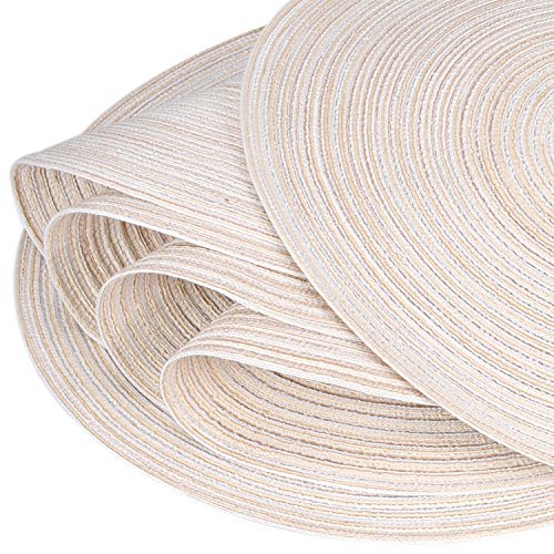 Round Braided/Woven Placemats, Indoor/Outdoor Placemat/Charger, Kitchen Mat for Dinning Table Washable Set of 6 Beige