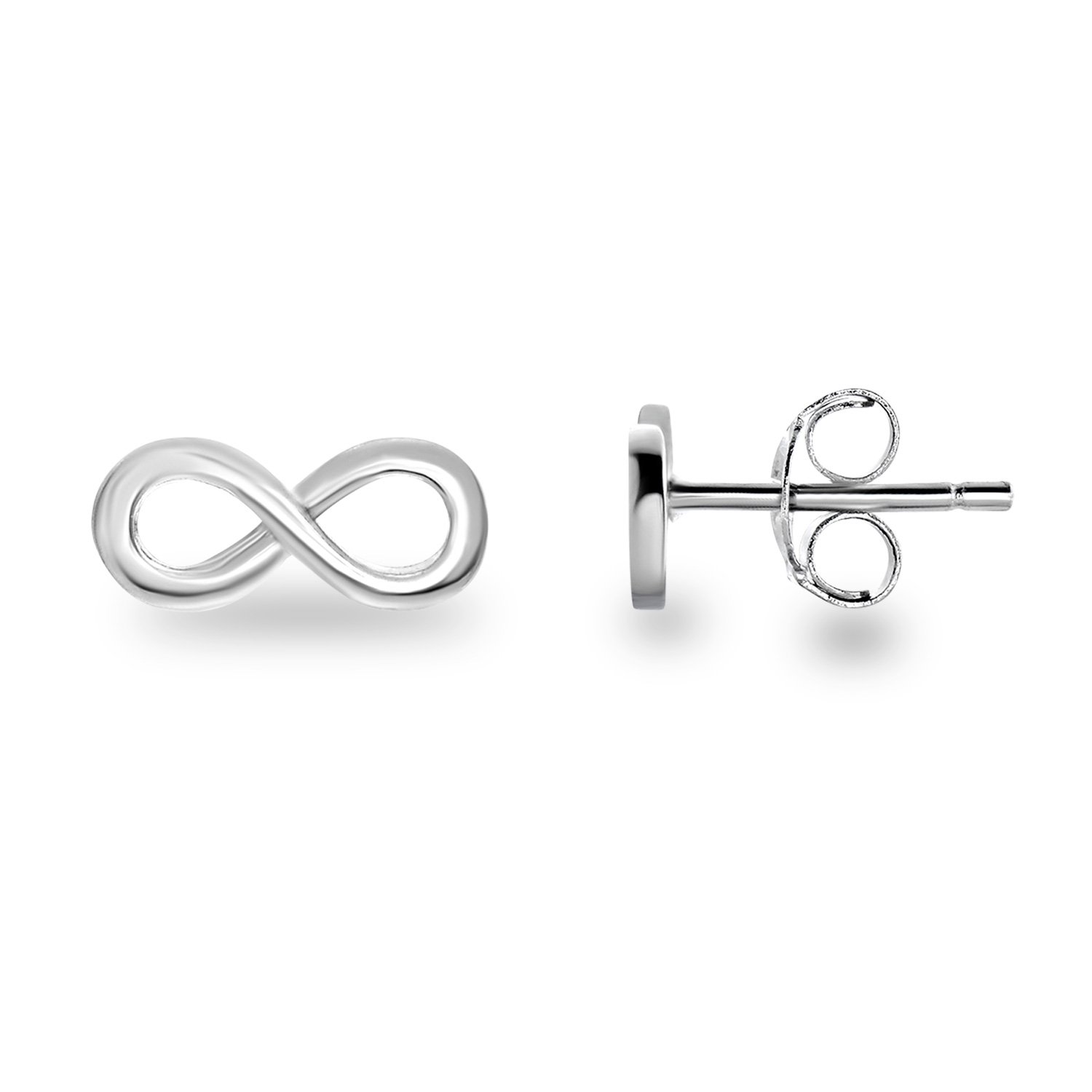 Rhodium Plated Sterling Silver Mini Infinity Plain Stud Earrings