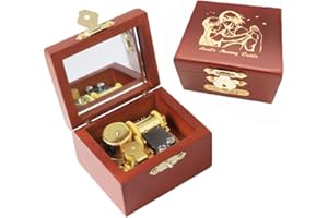 Youtang Music Box Howl's Moving Castle Carved Wood Wind Up Gold Mechanism Musical Gift with Mirror