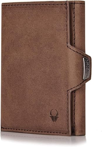 Amazon ヨーロッパで 本革 ミニ財布 メンズ 小さい財布 ミニ 財布 コンパクト 小さい ミニウォレット 三つ折り財布 ブランド 薄い財布 マネークリップ 薄い 人気 Za057 1brown Donbolso 財布