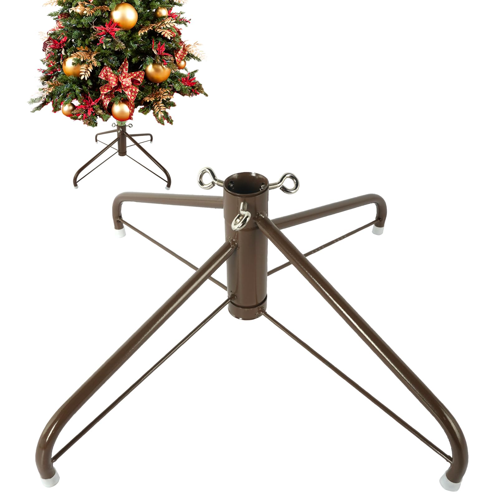 EZYDECOR 19.7" Brown Christmas Tree Stand Solid Metal Christmas Tree Base Replacement for Artificial Trees Home Decoration (Brown) 19.7"