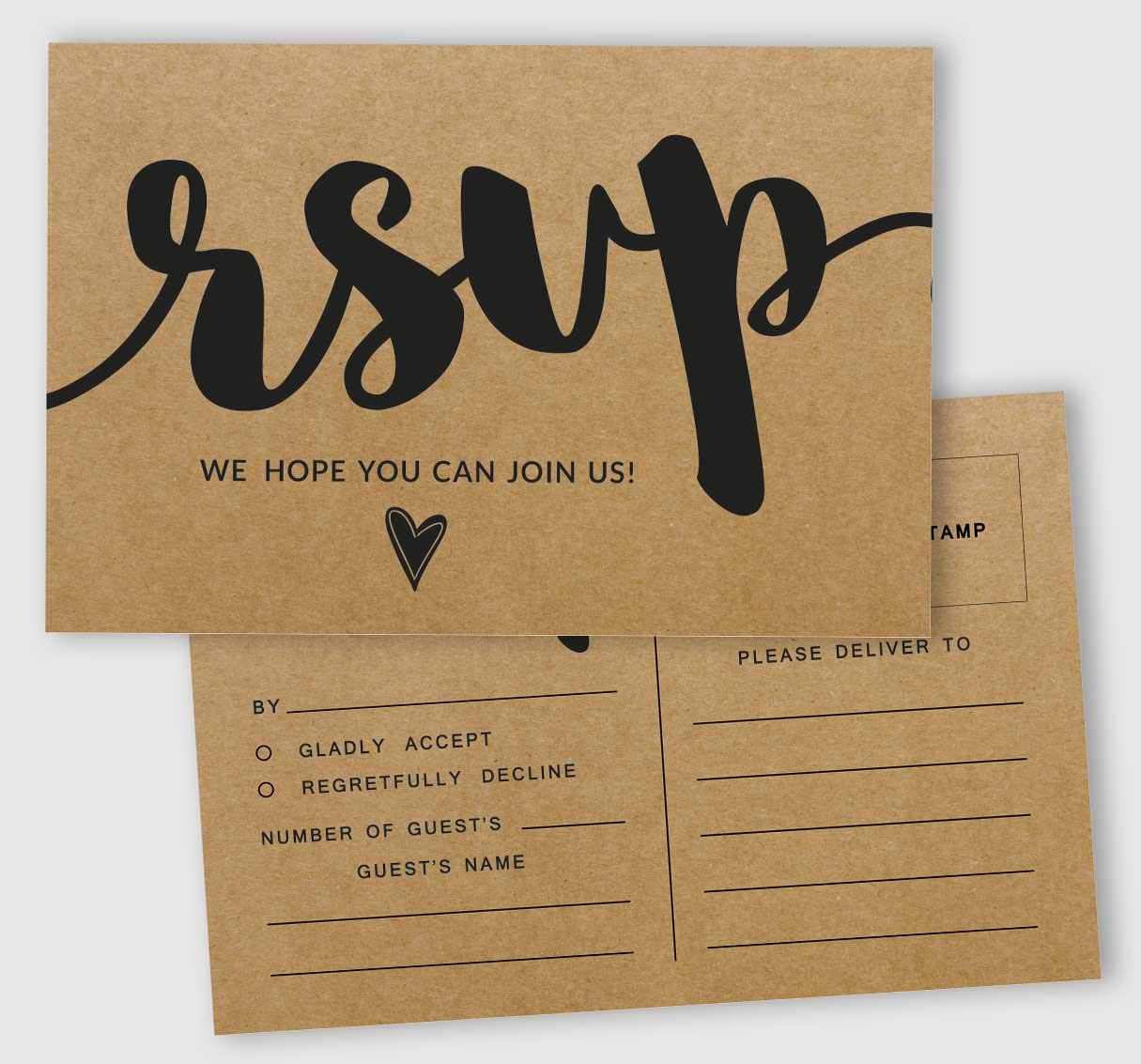 Inkdotpot RSVP Postcards (Set Of 50) 4"X6" Blank With Mailing Side,RSVP Reply Response Cards For Wedding Rustic Kraft Script Style Print Return Cards