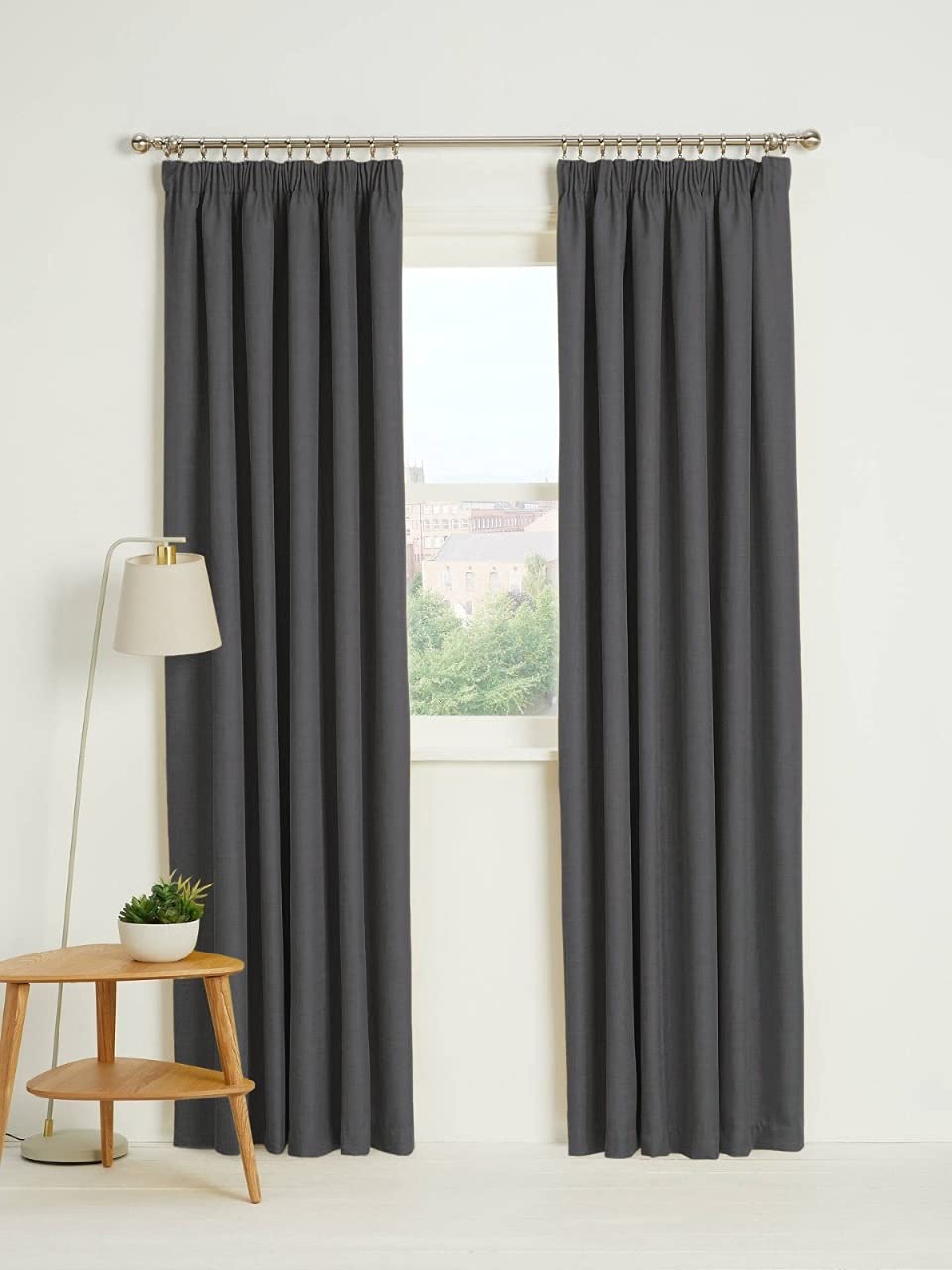 Kinfolk Textile Blackout Thermal Pencil Pleat Tape Top Insulated Pair of Blackout Curtains Including 2 Tiebacks (Charcoal Grey, 46" x 54")