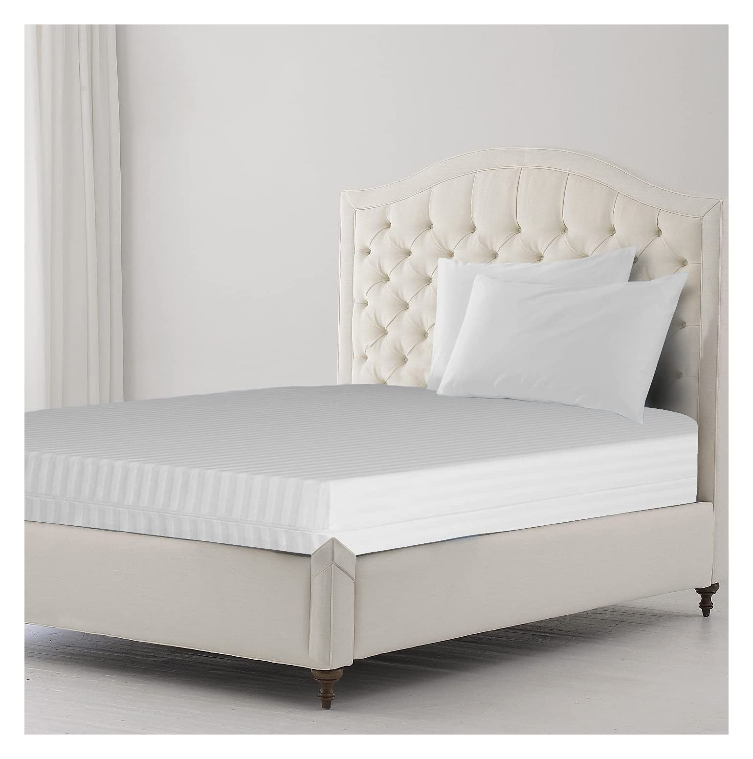 Stripe Mattress Protector, 360° Full Cover, Zipper Closure, Fully Fitted Encasement, Anti Allergy, Breathable, Anti Bed Bug & Dust Mite, Easy Care, Machine Washable (White, Super King)