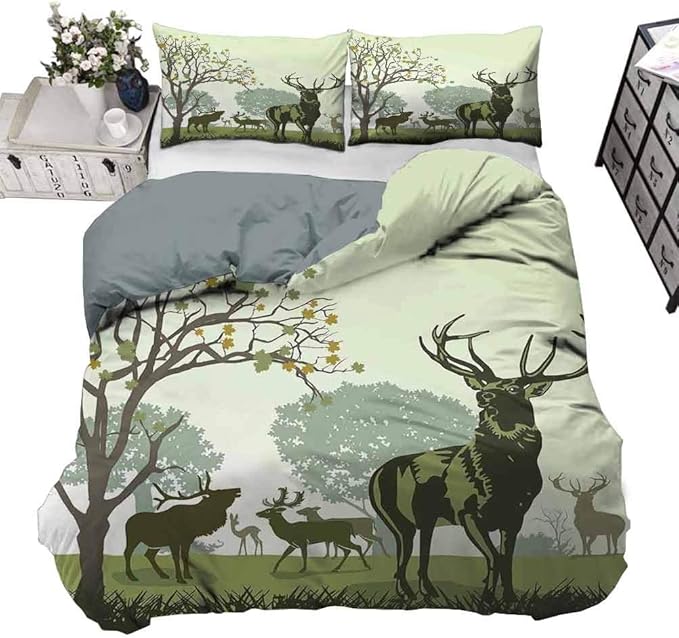 Bedding Duvet Cover Set Antlers Decor for Girls Boys Kids Deer and