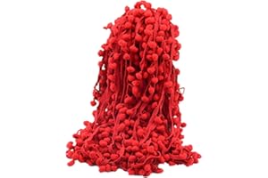 ZHIHENG 20 Yards Pom Poms Fringe Ball Trim Sewing Ribbon Embroidered Lace Tassel Applique for Clothing Accessories Bedding Quilting Crafts Supplies (Red)