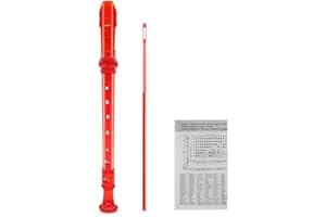 SJOYS ENGIEGEE 8-Hole Soprano Descant Recorder Kids Music Flute with Cleaning Rod & Case Bag For School Student Home Entertainment Transparent Red