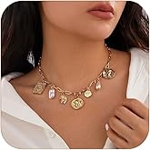 Gold Charm Necklace for Women Pearl Choker Necklace Head Portrait Square Pendant Necklace Boho Charm Necklace Jewelry for Women