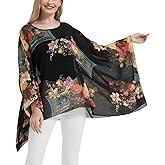 Wiiiwish Women's Loose Solid Long Batwing Sheer Chiffon Caftan Wrap Poncho Tunic Top Topper