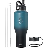 BUZIO 40oz Insulated Water Bottle Fits in Any Car Cup Holders, 40oz Vacuum Insulated Tumbler with Lids and Straw for Water, Travel Mug Cupholder Friendly, Leakproof Keep Cold & Hot, Indigo Crush