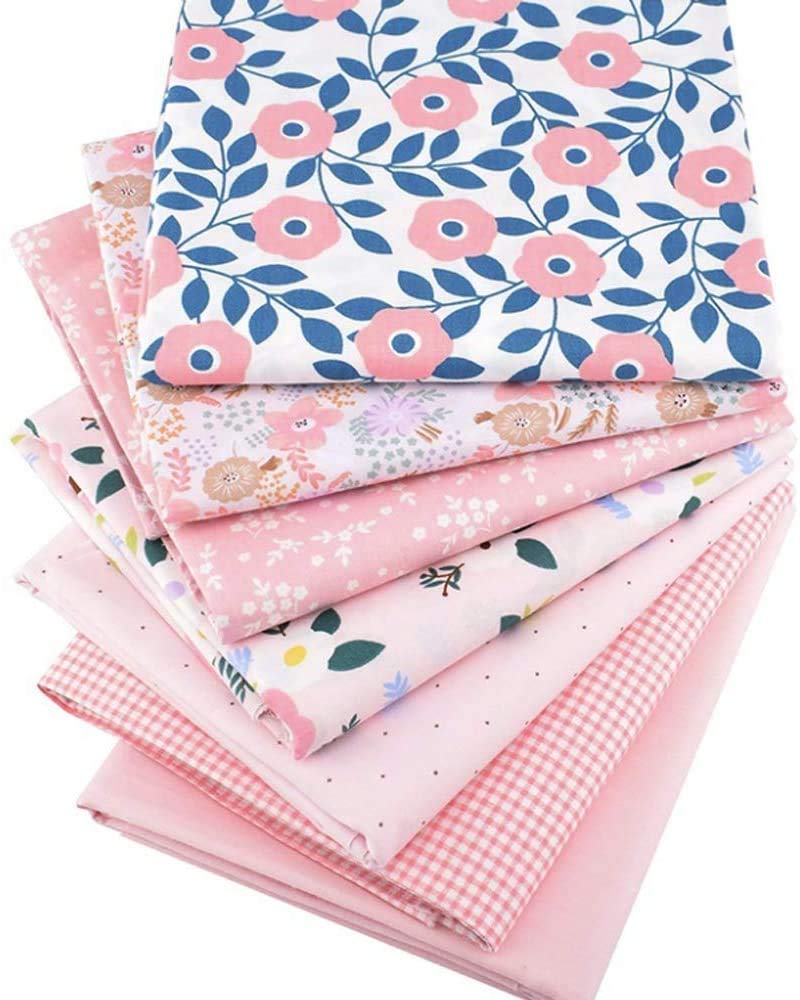 Cotton Craft Fabric Bundles Patchwork,Fabric Fat Quarters Bundle 7PCS 50 x 40cm Sewing Patchwork Different Pattern Cloths DIY Scrapbooking Artcraft (Pink Floral 50 * 40cm)