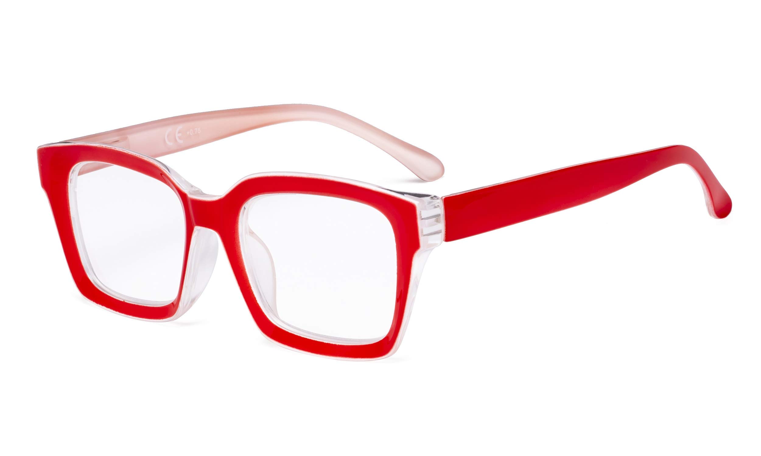 Eyekepper Ladies Reading Glasses - Oversized Square Design Readers for Women Red +1.25