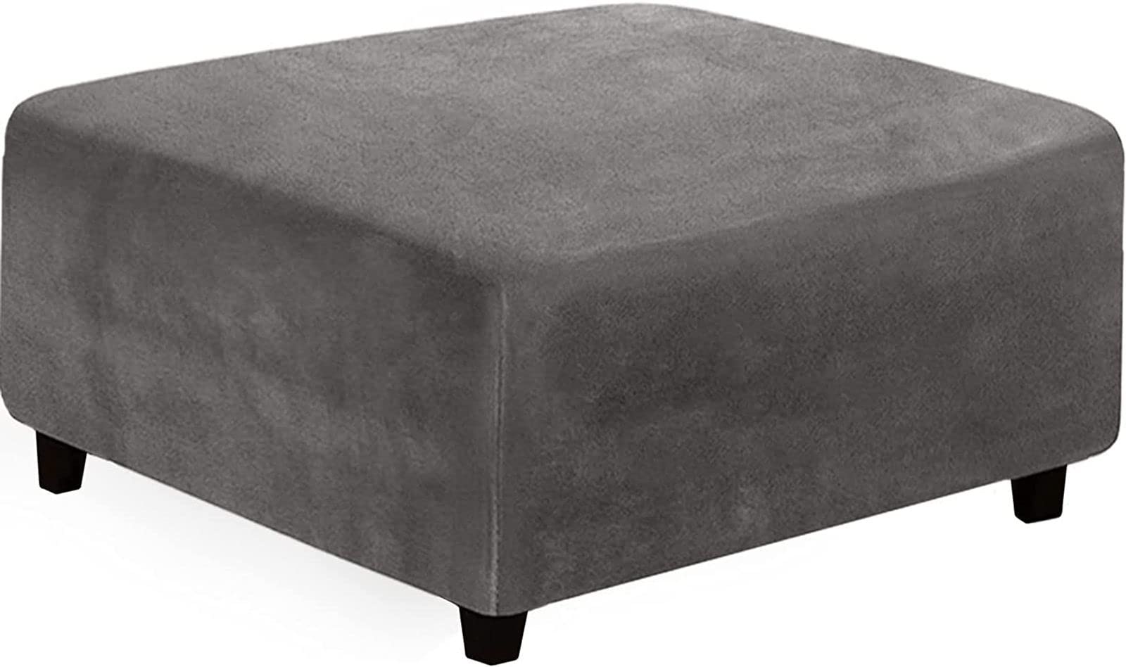 Qiden Square Velvet Ottoman Cover, X-Large Stretch Footstool Slipcover, Luxury Velvet Pouffe Cover For Living Room. (Foot Stool Not Included)-M-Grey
