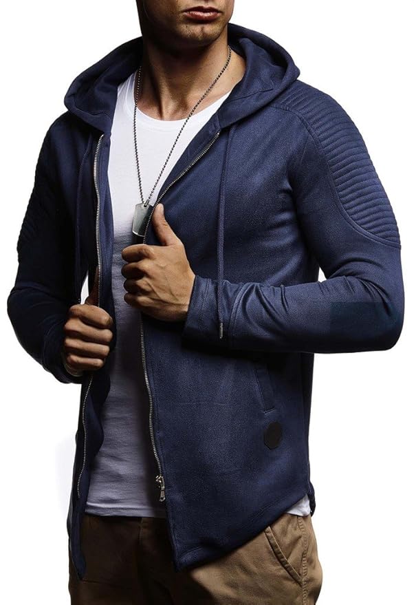 LEIF NELSON Herren Sweatjacke mit Kapuze Slim Fit Baumwolle-Anteil | Modernes Hoodie-Cardigan Langarm | Männer Schwarze Freiz