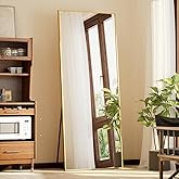 BEAUTYPEAK Full Length Mirror with Stand, 56"x21" Floor Mirror with Aluminum Alloy Thin Frame, ShatterVue Tempered Full Body Mirrors, Free Standing or Wall-Mounted Mirrors for Living Room, Gold
