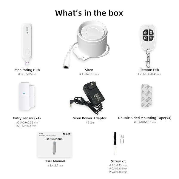 GRSICO WIRELESS HOME ALARM SYSTEM 7-PIECE KIT, WIFI ALARM SYSTEM FOR KIDS SAFETY, HOME SECURITY, APARTMENT, DOOR WINDOW ALARM WITH PHONE APP ALERT(130DB ALARM SIREN, REMOTE, DOOR SENSORS)