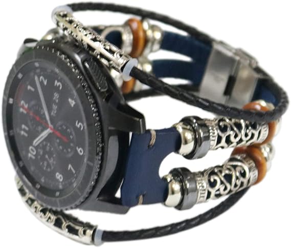 Amazon Com Fit For Samsung Galaxy Watch Active 2 40mm 44mm Watch Bands 20mm Feminine Leather Replacement Band Straps Wristbands Fit For Garmin Forerunner 245 Music For Women Men Blue