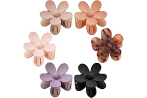 TETIZO Flower Hair Clips 6 PCS for Women, Daisy Claw Clips Matte Large Claw Clips Strong Hold Jaw Clamps Hair Accessories for Thick Hair 6 Colors