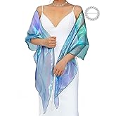 EASEDAILY Women Shawls and Wraps for Evening Dresses Purple Green Sparkly Bridal Sheer Scarf with Rhinestones Buckle