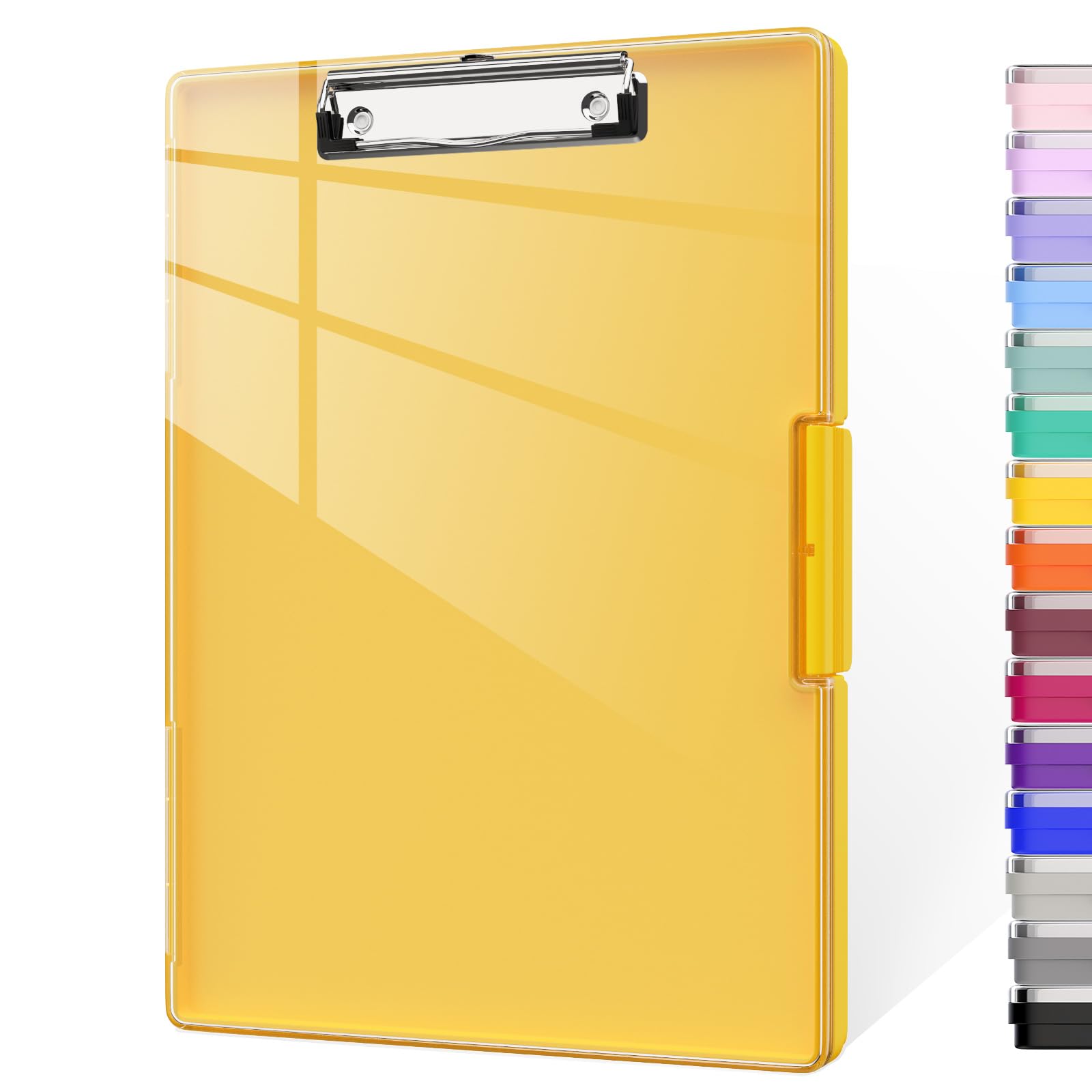 Piasoenc Clipboard with Storage, 8.5 x 11 Clip Boards with 2 Storage Case and A4 Paper Folder, Clear Dry Erase Top Panel, Heavy Duty Plastic, Folio & Side-Opening, for Nurses, Teachers, Lawers,Yellow