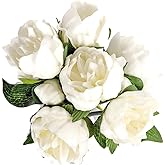 Meide Group USA Artificial Peony Flowers 6 Pack 14Inch Milky White Real Touch Latex - Home Decor Bathroom Table Centerpieces Wedding Party Decor