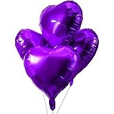 Purple Heart Foil Mylar Balloons - Valentines Day Party Metallic Heart Shaped Foil Balloons Wedding Bachelorette Women Birthday Party Favors Heart Mylar Balloons Decorations, 30pc