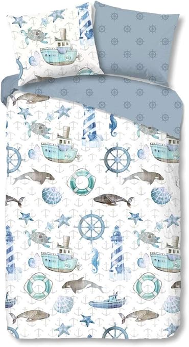 Parure De Lit Bebe Motifs Marins Housse De Couette Taie Assortie Bateau Pecheur Baleine 100x135 Cm Amazon Fr Bebes Puericulture