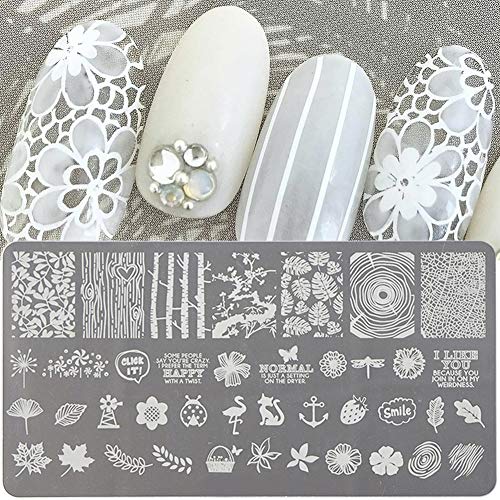 WOKOTO 5Pcs Nail Art Image Stamping Plates Feathers Flower Animals Rock Design Metal Template Nail Art Stamp Stencils With Stamper Scraper Kit - Thumbnail 6