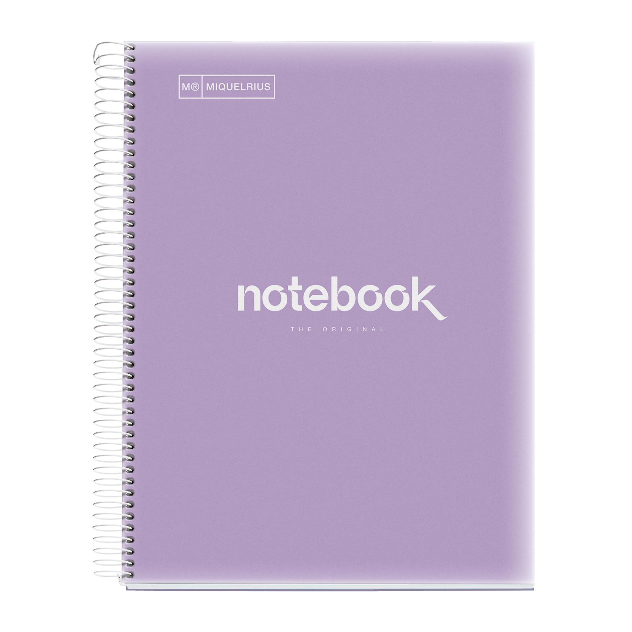 Miquelrius - Microperforated Spiral Notebook, Translucent Polypropylene Cover, A4 Size 210 x 297 mm, 4 Drills, 120 Sheets of 90 g/m² and 5 Color Strips, 5 x 5 mm Grid, Lavender