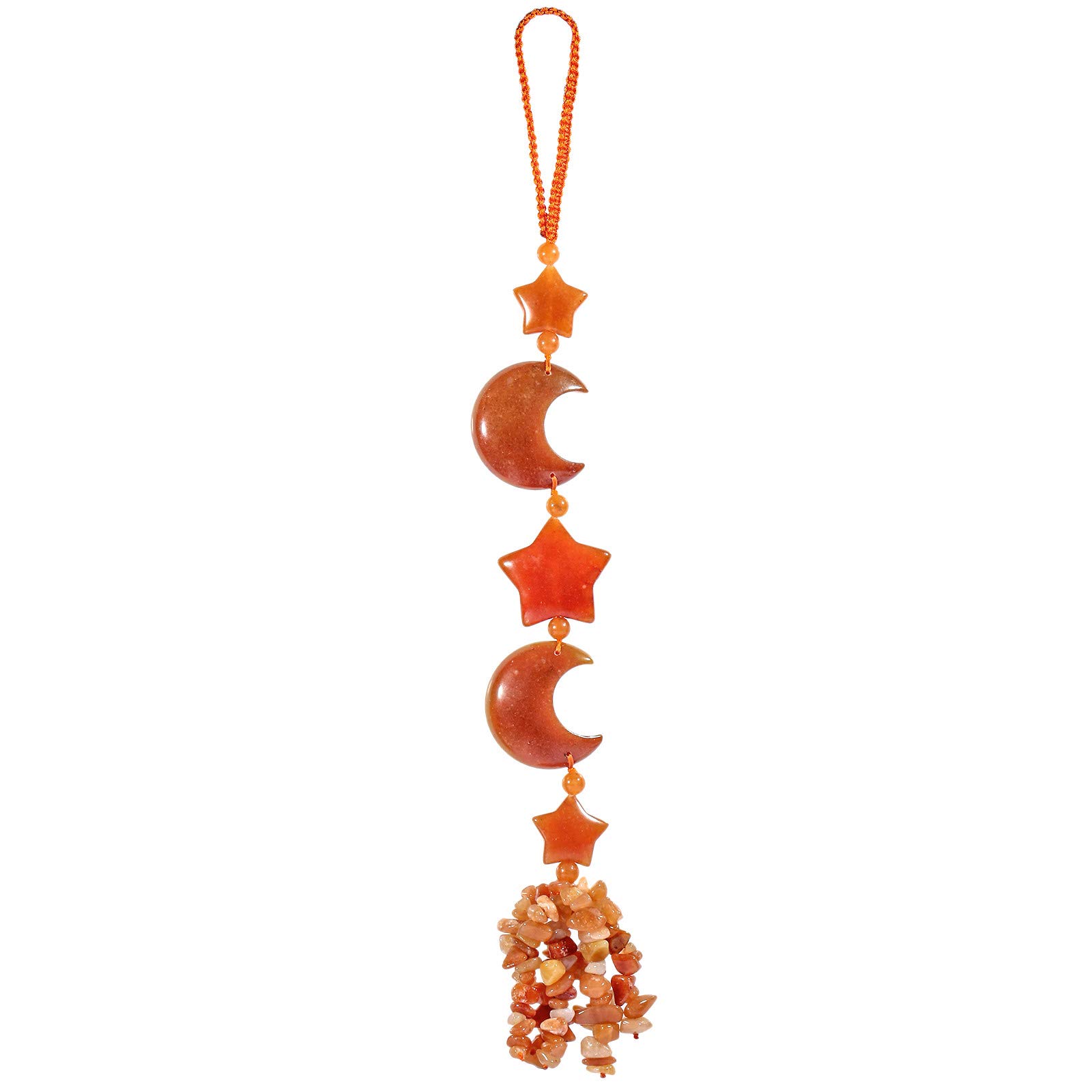 mookaitedecor Red Aventurine Healing Crystal Moon and Star Hanging Decoration for Car Window, Good Luck Crystal Wall Art Hanging Orange Bedroom Decor Reiki Spiritual Star Moon Ornament Gift for Friend